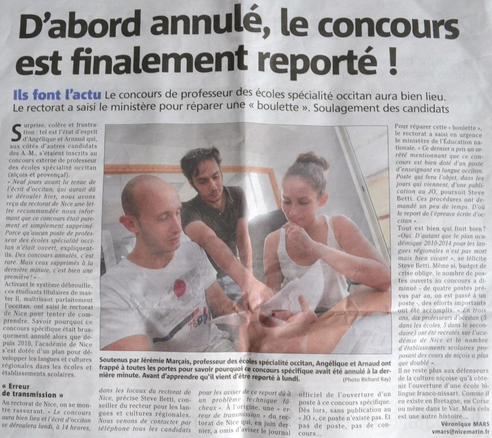 Nice : le concours de prof des écoles "spécialité occitan" annulé puis rétabli (partiellement) !